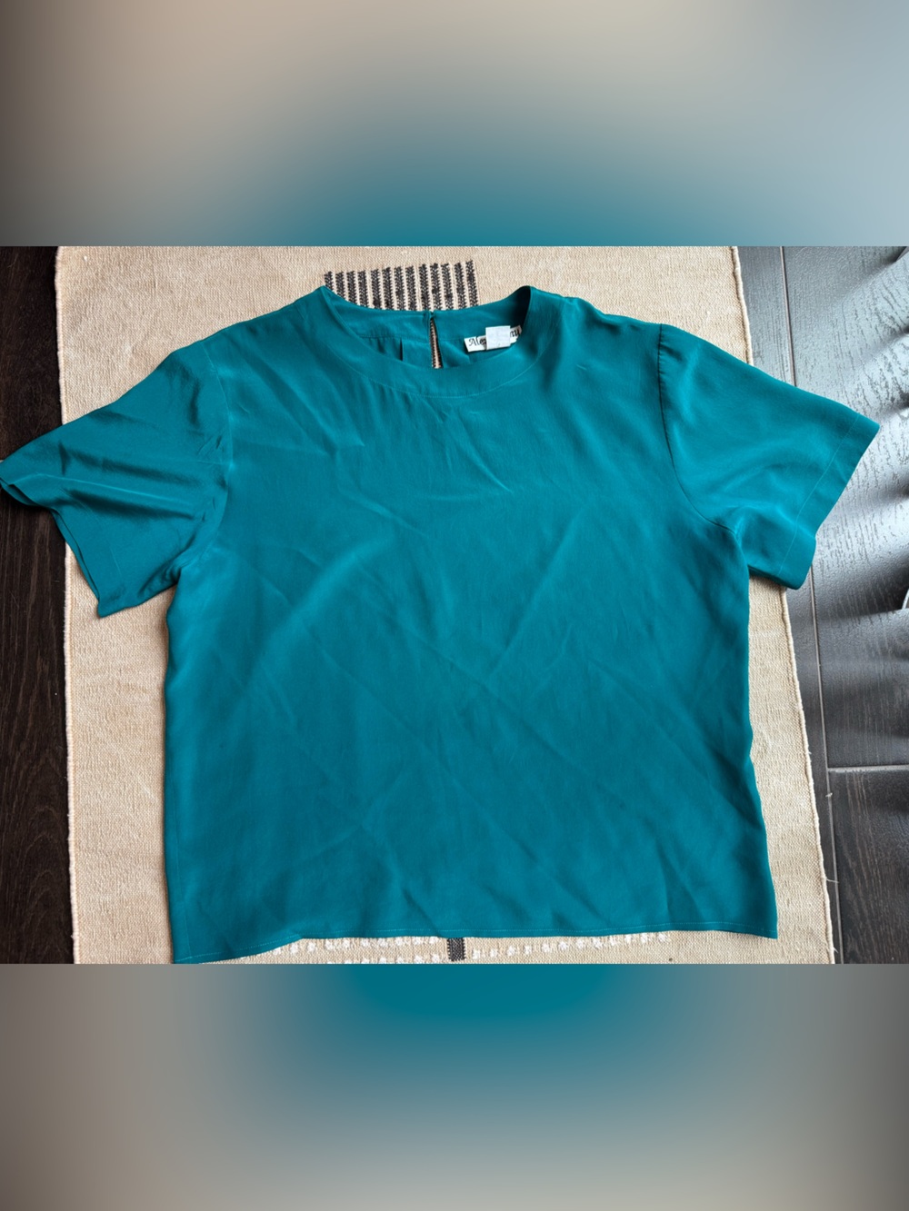 100% Silk Blouse, Teal, Size Medium